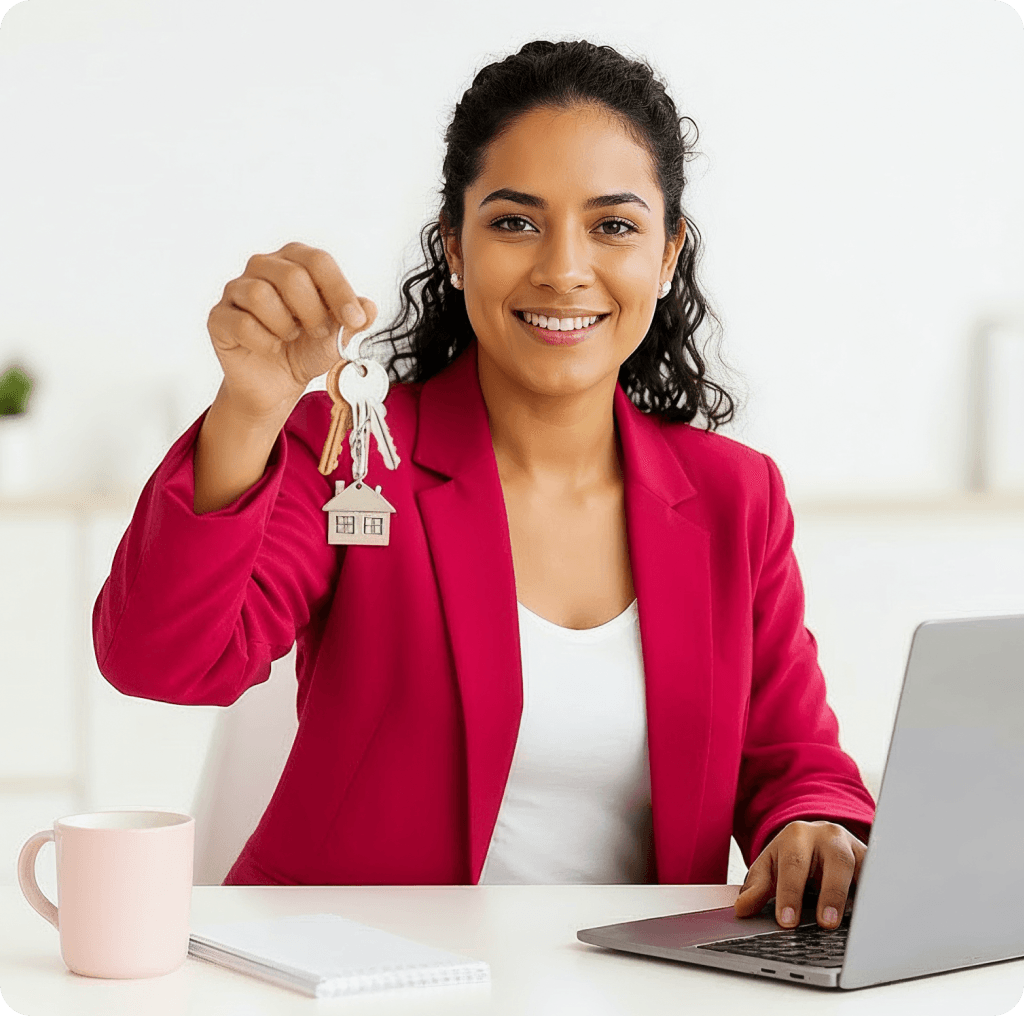 Vendedora alega lhe entregando a chave de sua nova residência